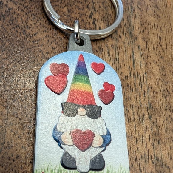 Gnome Keychain with Rainbow Hat and Hearts - Picture 2 of 3